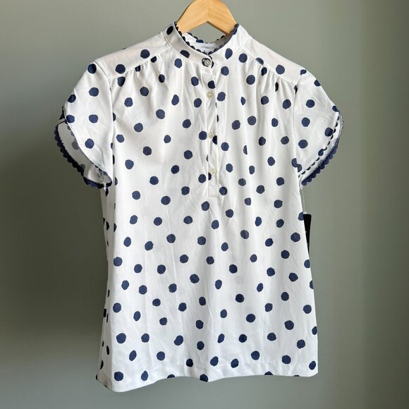 New Vintage Blouse White/Navy Polka Dots S/M - Picture 3 of 16